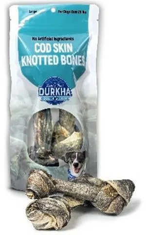 1ea 2.8oz Durkha Large Cod Skin Knotted Bones - Treats